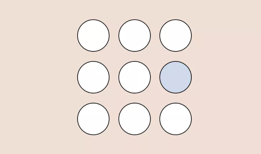 Eight circles in white and one in blue